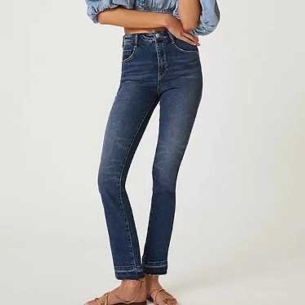 Anthropologie Pilcro High Rise Cigarette Jeans Dark Wash Raw Hem 26P‎ Petite